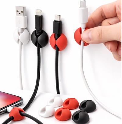 6-Delige Kabel Organzier I Kabelhouder I Met Kabel 3 Clips I Kabels Sorteren I Met Zelfklevende Tape I Rood/Wit/Zwart