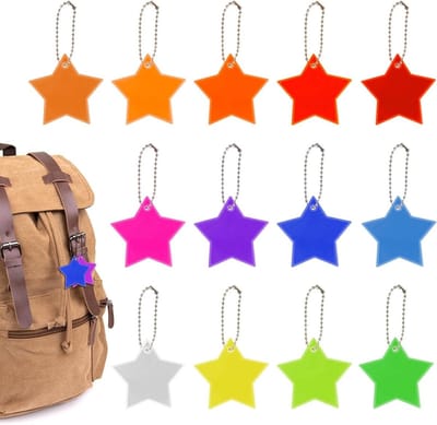Reflecterende Ster Pendants Set van 13 Stuks, Sleutelhangers en Rugzak Reflectoren voor Kinderen, Veiligheid en Zichtbaarheid in het Donker