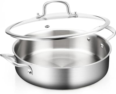 Roestvrijstalen sauteerpan 30 cm - 6 QT diepe pan voor inductie, oven en vaatwasser