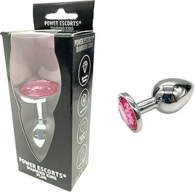 Power escorts - Diamond King Plug Large -  aluminium met roze steen - 9,3 x 4,1 cm - BR137L