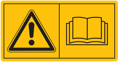 Combinatie-etiket let op, gebruiksaanwijzing lezen sticker 100 x 50 mm - liggend