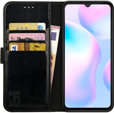 Rosso Element Book Case Wallet Hoesje Geschikt voor Xiaomi Redmi 9A | Portemonnee | 3 Pasjes | Magneetsluiting | Stand Functie | Zwart