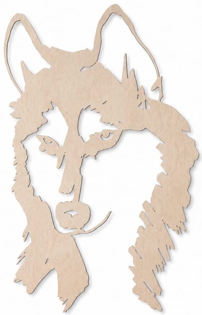 Houten wanddecoratie - Wooden wall decoration | Husky 45 x 71cm | Licht hout - Natural wood | Muurdecoratie - Wall art - Design Wandfiguur - Echt Hout - Real Wood - Honden - Dogs - Dieren