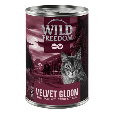 6x400g Wild Freedom Red Meat Velvet Gloom varkensvlees, kalkoen forel natvoer voor katten
