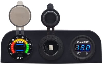 ProRide 12V USB Autolader 2 Poorten - QC3.0 - Voltmeter en 12V/24V Sigarettenplug - Drievoudig opbouw paneel