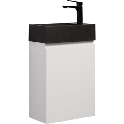 Badplaats Toiletmeubel Angela 40 x 22 cm – Mat Wit – Fonteinmeubel met Zwarte Wastafel
