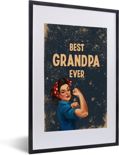 Fotolijst incl. Poster - Spreuken - Quotes - Vaderdag - Best grandpa ever - 40x60 cm - Posterlijst
