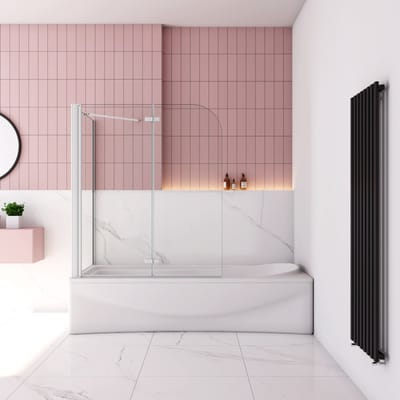 Badwand met 2 delig inklapbaar deur 90x140 cm en een zijwand 80cm ,6 mm helder EasyClean veiligheidsglas，wit elektroforese profiel