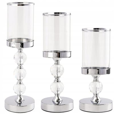 Hangzhou A Link Star Technology - Glamour Stijl Kaarsenstandaard Set - 3 Stuks - Glas en Chroom - Decoratieve Kralen