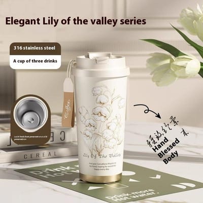 Lelietje-van-dalen Design Reis Draagbare Lekvrije Tuitbeker Koffiekop RVS Autobeker Koude Beker Handige Beker 500ml gray