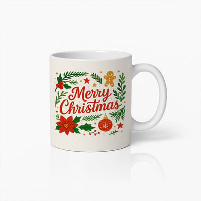 Merry Christmas Mok 330ml – Feestelijke Kerst Koffiebeker met Kerst Ontwerp – Perfect Cadeau voor de Feestdagen