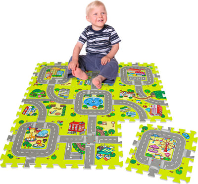 9 Stuks Speelmat Straten - 30x30 Speelmat Auto Weg - Straatmat Stad Tapijt Speelkleed Puzzelmat