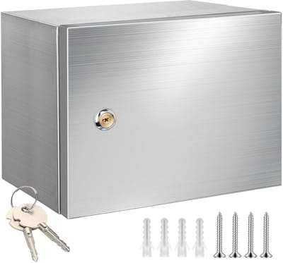 Waterdichte roestvrijstalen schakelkast - Technische box met slot - Verdeelkast voor buiten - 250 x 200 x 140 mm - Weerbestendig - Duurzaam