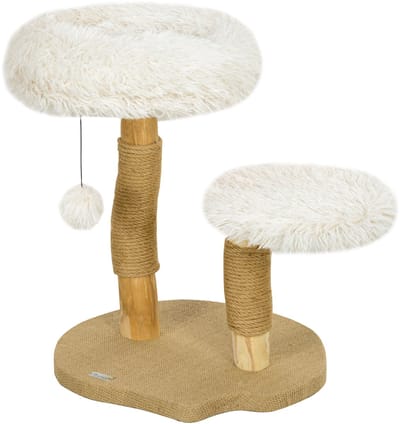 Merax Krabpaal Kat 61 cm Wit met Jute Krabpalen Speelbal en Zachte Kattenmand voor Kleine Katten tot 5 kg