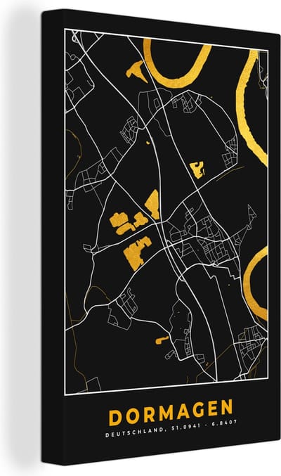Canvas Schilderij Stadskaart – Plattegrond – Duitsland – Goud – Dormagen – Kaart - 20x30 cm - Wanddecoratie