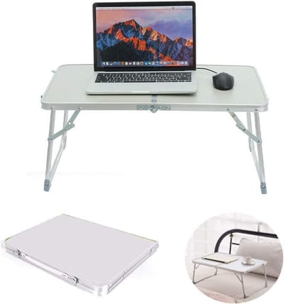 Draagbaar Bed Bureau - Opvouwbare Tafel - Werken en Ontbijten - Lichtgewicht en Draagbaar - 60x40x26 cm - Wit
