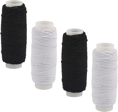 4 stuks Shirring elastiek voor elastische draad, Shirring elastiek voor zwart-witte naaimachine voor naaimachine kostuum sieraden maken (0,5 mm x 27 m)