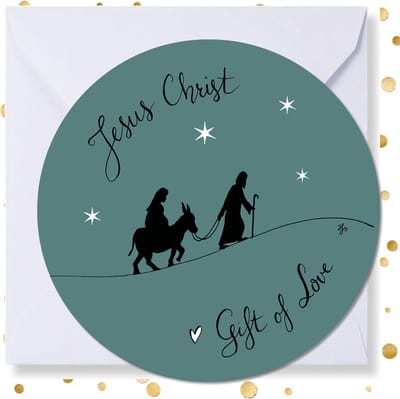 Kerstkaart rond ‘Jesus Christ Gift of Love - 10 stuks -met enveloppen - kerstkaarten
