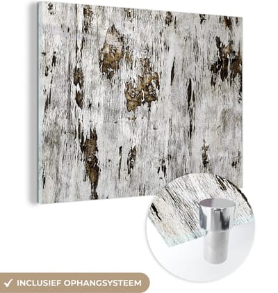 MuchoWow® Glasschilderij 120x90 cm - Schilderij acrylglas - Berk - Wit - Hout - Foto op glas - Schilderijen