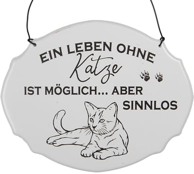 Clayre & Eef Tekstbord 18x15 cm Wit Metaal Kat