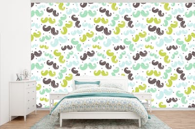 Behang - Fotobehang Patronen - Snor - Kleuren - Jongens - Kinderen - Kids - Jongetje - Breedte 345 cm x hoogte 220 cm