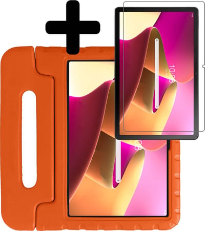 Hoes - Geschikt voor Lenovo Tab M10 Plus (3e / 3rd Generatie) - Met Screenprotector - Kinderhoes Shockproof Bumper - Kidsproof Case - Tablet Hoesje - Kinder Hoesje Cover - Oranje