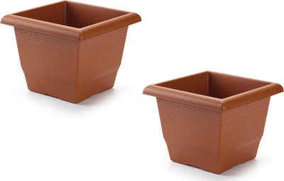 Plasticforte Plantenbak terra cotta 31 x 31 x 24 cm - 2x stuks - Bloempot bak vierkant van kunststof