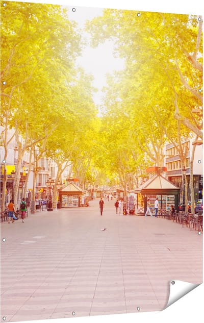 Gards Tuinposter De Ramblas Straat in Barcelona - 120x160 cm - Tuindoek - Tuindecoratie - Wanddecoratie buiten - Tuinschilderij