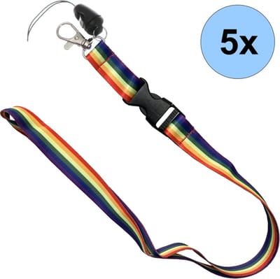 5 Keycords Regenboog Print - Keycord - Lanyard - Sleutelkoord - Badgehouder - 51cm - 20mm - Regenboog - 5 Stuks
