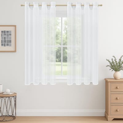 Dailygoods- Gordijnen Kant en Klaar - Kort 122 cm - Met Inslagringen - Set van 2 - Transparant - Ideaal voor Keuken/Slaapkamer - Voile Gordijnen