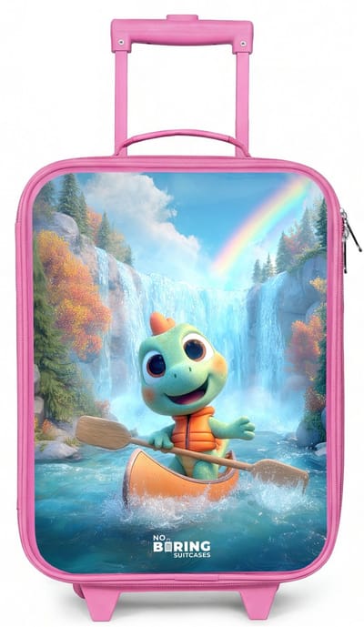 NoBoringSuitcases.com® - Kinderkoffer roze - Kindertrolley meisje - Dino - Natuur - Waterval - Koffer kind lichtgewicht - Reiskoffer trolley voor kinderen - Koffertje met lichtgevende wieltjes - Rolkoffer
