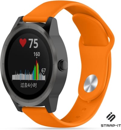 Strap-it Siliconen sport bandje - geschikt voor Garmin Vivoactive 3 / Vivoactive 5 / Vivomove HR / Venu / Venu SQ / Forerunner 245 / 570 - 42mm / 645 - oranje