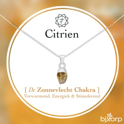 Bixorp Ruwe Citrien Ketting - S925 Zilver + Edelsteen Hanger - Onbewerkte Steen - Spirituele Chakra Ketting met Cadeau Kaartje - 45cm + 5cm verstelbaar