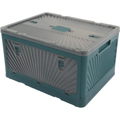 Bac de rangement empilable 3 portes Grande capacité Roulettes amovibles Pliable Boîte de rangement en plastique avec couvercle pour la maison l'extérieur Medium 31.5x15.75in vert foncé