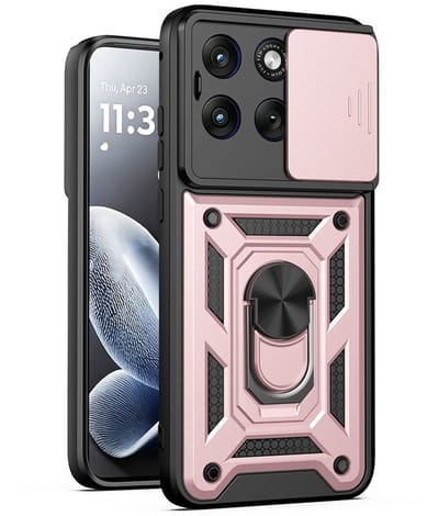 MobyDefend Hoesje - Geschikt voor Motorola Edge 70 Fusion - Pantsercase Met Draaibare Ring - Rosé