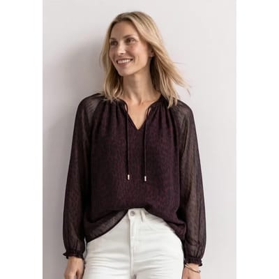 Raglanblouse met split in de hals en print