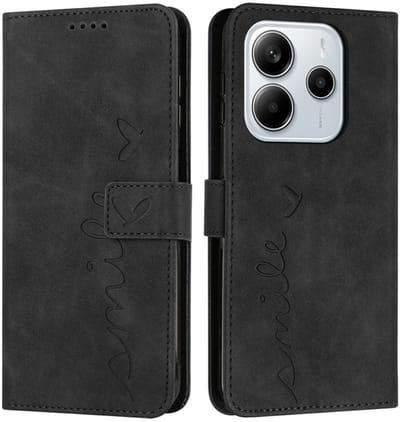 Coverup Hoesje - Geschikt voor Xiaomi Redmi Note 14 4G Hoesje - Coverup Smile Book Case - Zwart