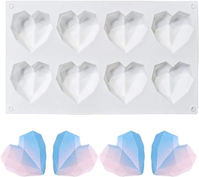 8-grid diamant hartvormige siliconen cake chocolade mal siliconen bakplaat mal geschikt voor DIY cake mousse dessert 3D diamant hartvormige mal geschikt voor snoep, fudge, ijs, zeep, cupcake, cheesecake, gelei