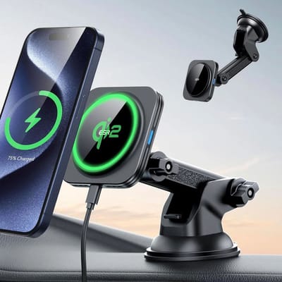 ESR HaloLock Houder - Magnetische Telefoonhouder Auto Raam/Dashboard - Compatibel met MagSafe / Qi2 - 15W Draadloos Opladen - Zwart