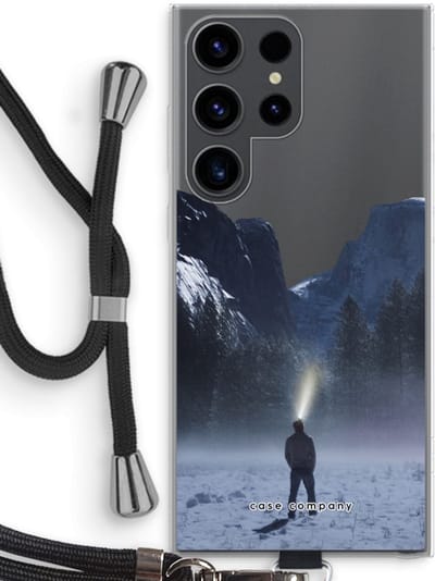 Hoesje met koord geschikt voor Samsung Galaxy S23 Ultra hoesje met Koord - Wanderlust - Telefoonhoesje met Zwart Koord - Bescherming aan alle Kanten en Over de Schermrand