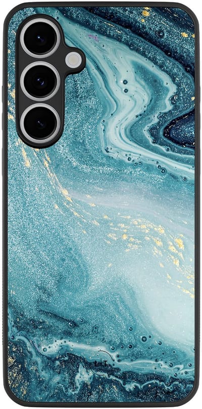 Leuke Telefoonhoesjes - Hoesje geschikt voor Samsung Galaxy S24 FE - Marmer blauw - Backcover zwart - Marmer - Blauw