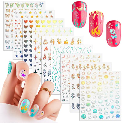 JHUBERS- Nagelstickers 3D holografisch - 9 vellen zelfklevend - Nagelkunst - Doe-het-zelf decoratie - Glanzend - Veilig materiaal - Nail Art
