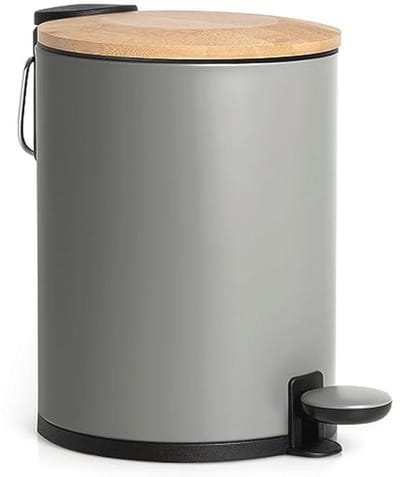 Bamboe Vuilnisbak voor Badkamer met Soft-Close en Antislip | 3 Liter | Grijs