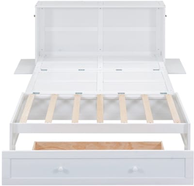 Gotagee Houten bed 140 x 200 Mobiel wandbed met lades aan het voeteneinde van het bed en een klein plankje aan de zijkant van het bed, Omvormbare platformbedden, Wit