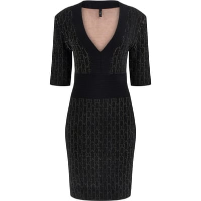 GUESS Billie Monog V Neck Small Monogram Black Taglia: 42 | Abiti Mini Outlet | Donna | Nero