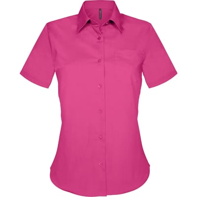 Kariban Overhemd in onderhoudsvriendelijk polykatoen-popeline korte mouwen dames K548 - Fuchsia - XL