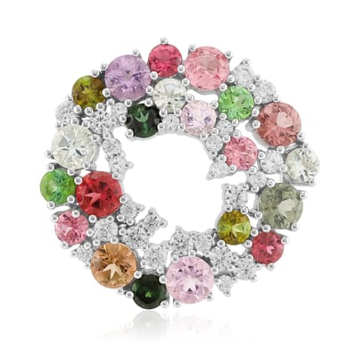 Cavill - Zilveren Dames Hanger - 925 Sterling Zilver - 21 Braziliaanse Ronde Toermalijnen 2.855 ct + 25 Zirkonen 0.768 ct - Elegante Sieraad
