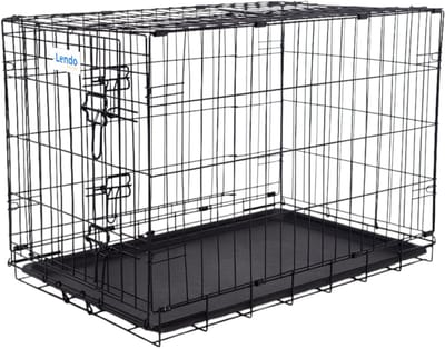Lendo Online Hondenbench met onderbak opvouwbaar met handvat - 2 deuren en 2 sloten - 90x60x67cm- Hondenhok - Hondenkooi - Kattenbak - Extra stevig staal!