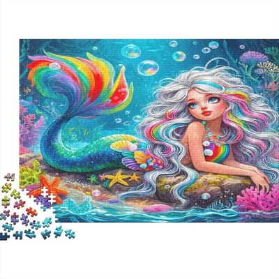 Zeemeermin Puzzel - Puzzel voor volwassenen - Ontspannen Spel - Gerecycled Materiaal - 1000 stukjes - Regenboog