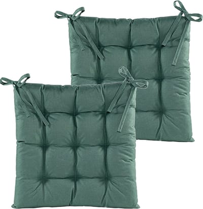 Anna's collection Stoelkussen gewatteerd - 2x - donker groen - 38 x 38 cm - binnen/buiten